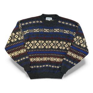 Vintage Jason Daniels Sweater Sz L Fair Isle Grandpa 90s Made USA Geometric 80s